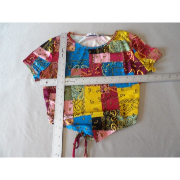 Love J Large Crop Top Shirt Boho Festival Paisley Colorful Open Tie Back - Picture 6 of 6